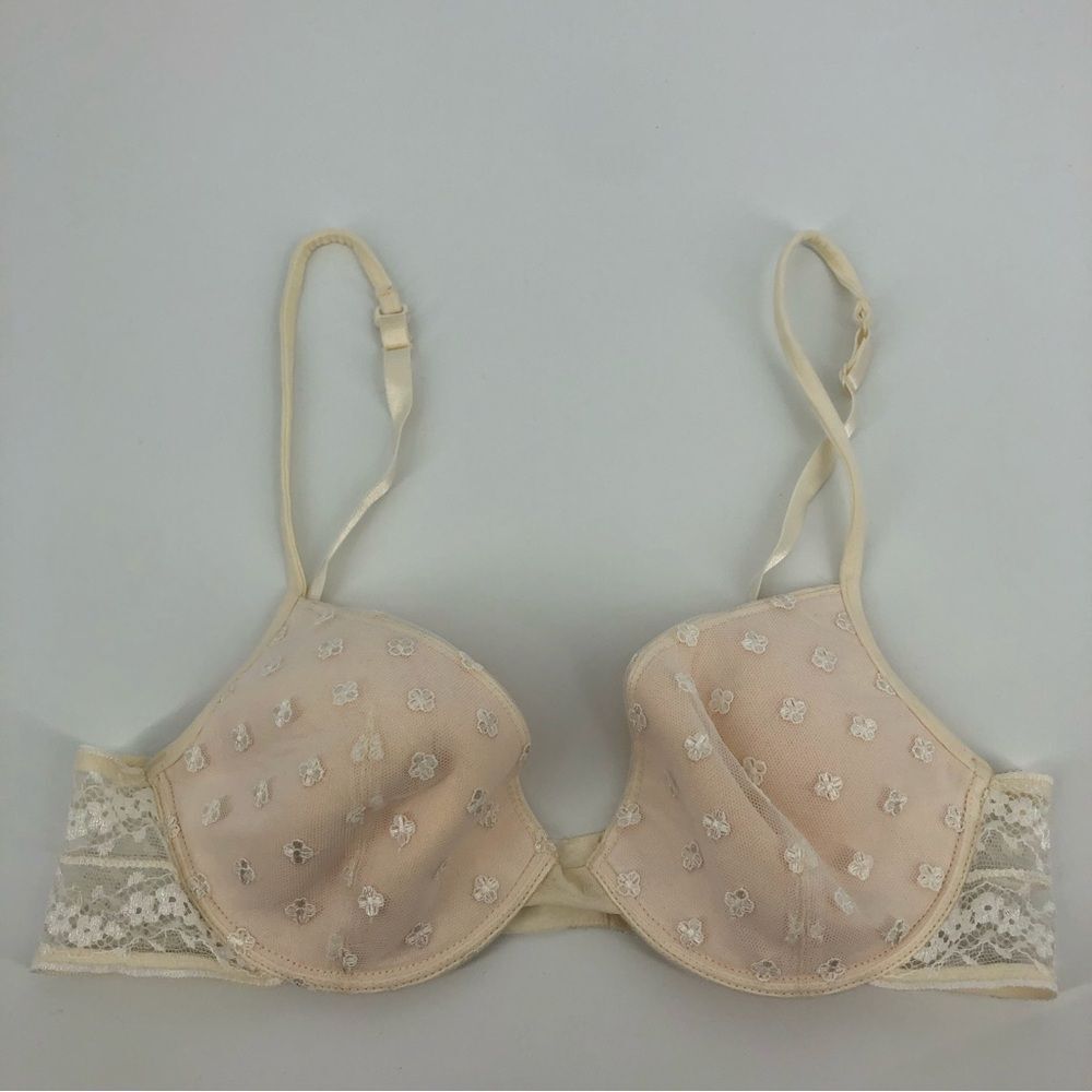 Andres Sarda Bra 34 Flower Mesh Lace Cream Padded Underwire